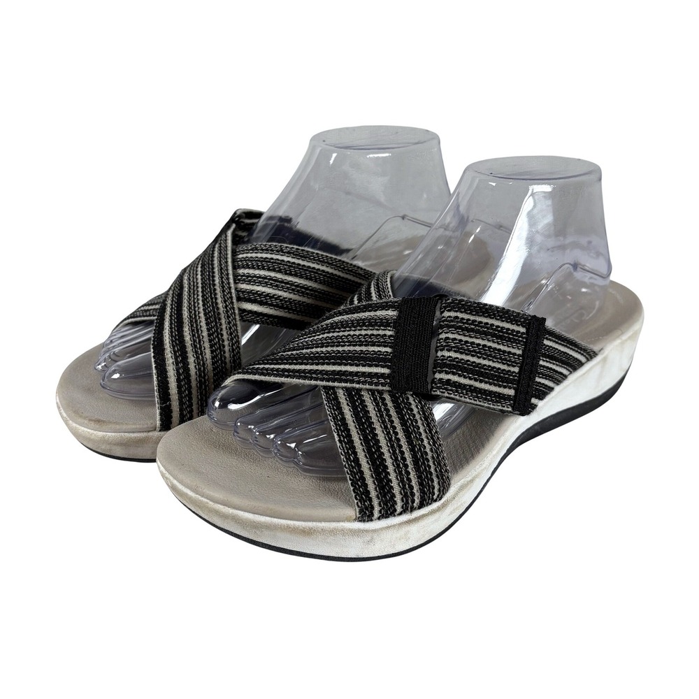 Clarks Cloudsteppers Arla Glison Black White Striped Slide Sandals Womens 8